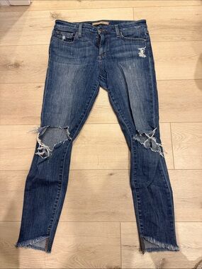 Joe's Jeans Distressed Dark Blue Skinny Jeans with Knee Rips